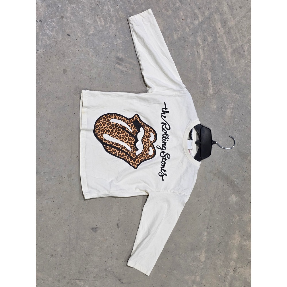Zara Kids The Rolling Stones Long Sleeve Graphic T-Shirt Leopard Tongue Logo 5Y
